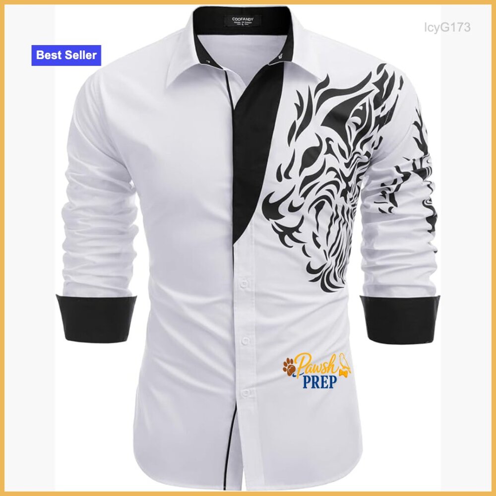 Men's Animal Print Button Down Dress Shirt Long Sleeve Cotton Polyester